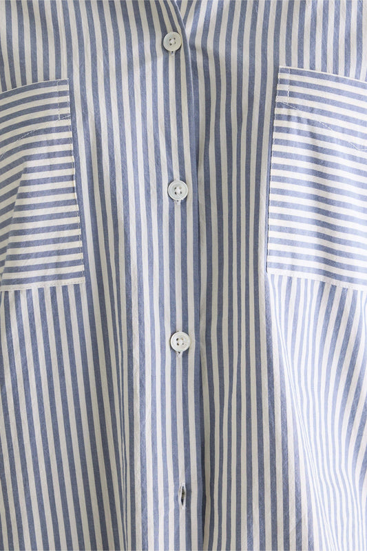 Women's Button-Down Shirt Cotton - Grey-Blue Stripe Stripe-B