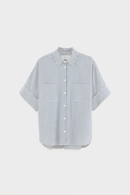 Women's Button-Down Shirt Cotton - Grey-Blue Stripe Stripe-B