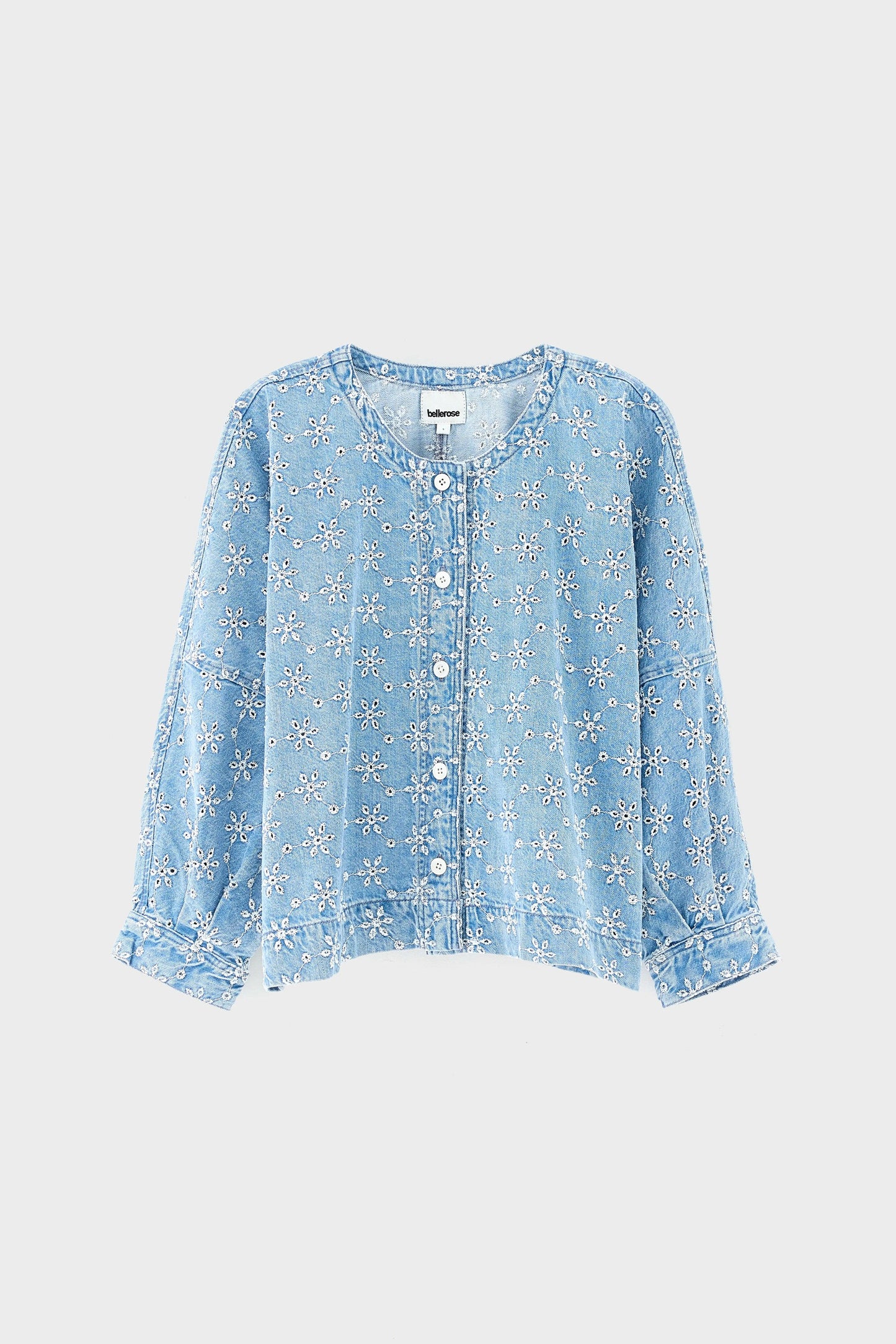 Women's Long-Sleeve Button-Front Blouse Denim - Medium Blue Medium-Bleach