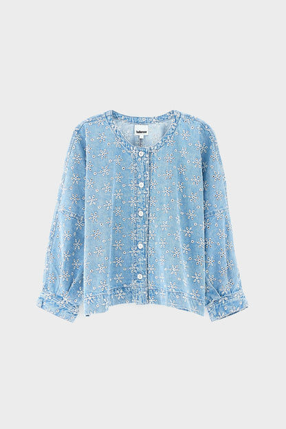 Women's Long-Sleeve Button-Front Blouse Denim - Medium Blue Medium-Bleach