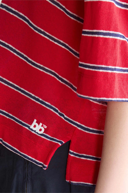 Unisex T-Shirt Cotton-Linen Jersey - Red and Blue Striped Stripe-A