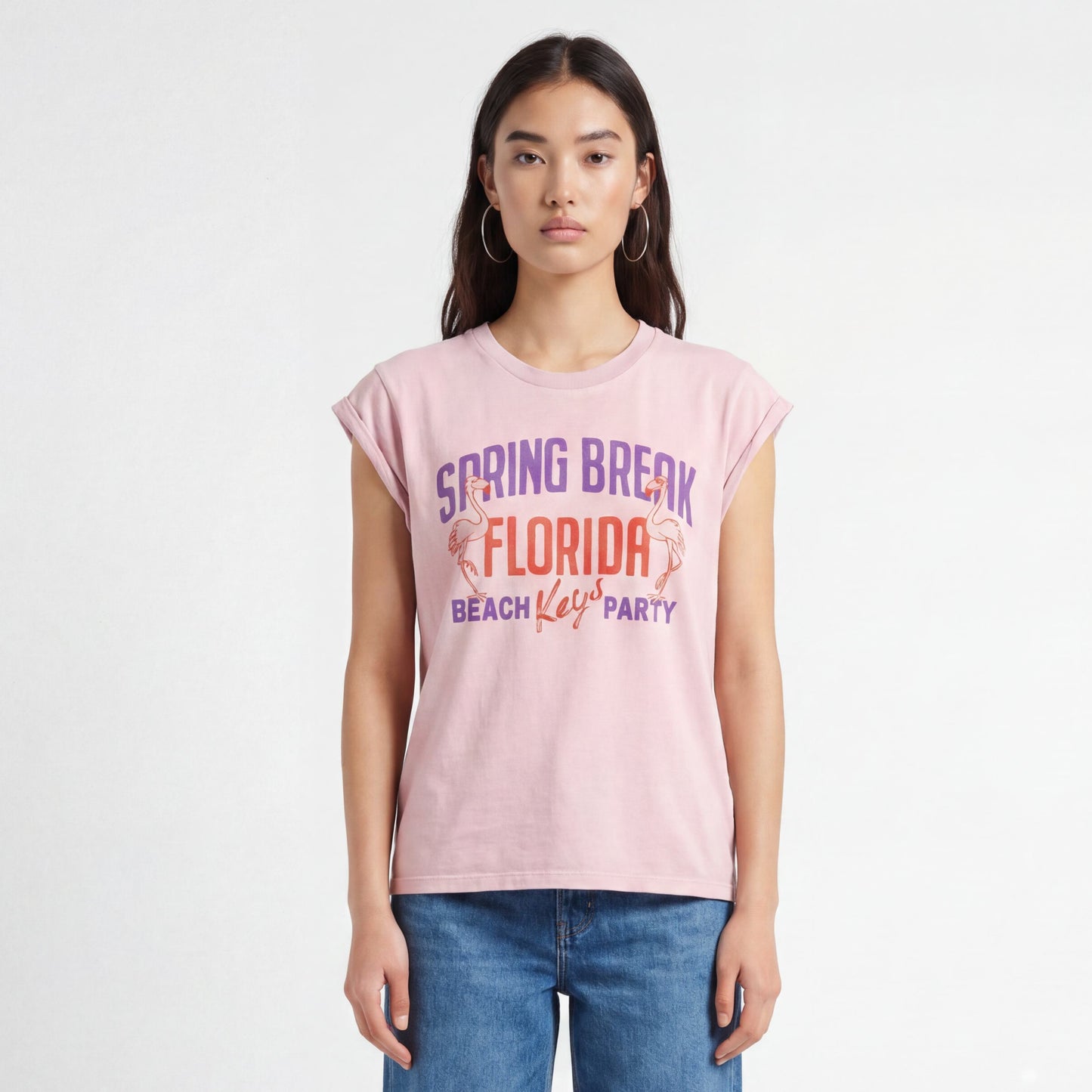Women Graphic T-Shirt Premium Soft Jersey Knit - Flamingo Pink Vintage-Flamingo
