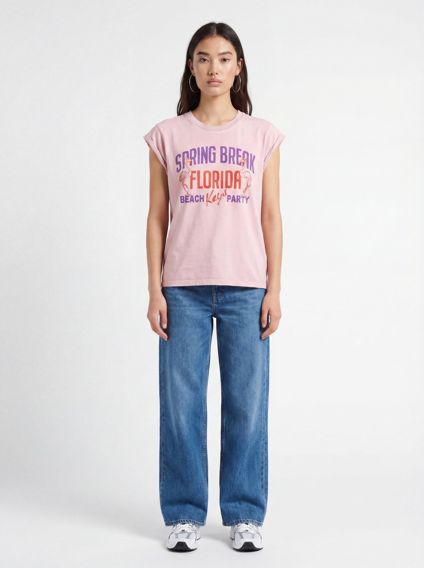 Women Graphic T-Shirt Premium Soft Jersey Knit - Flamingo Pink Vintage-Flamingo