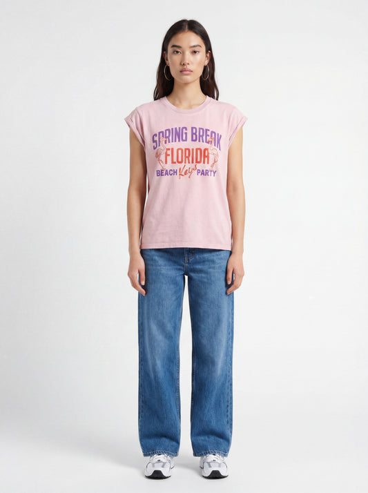 Women Graphic T-Shirt Premium Soft Jersey Knit - Flamingo Pink Vintage-Flamingo