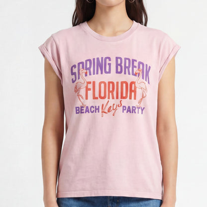 Women Graphic T-Shirt Premium Soft Jersey Knit - Flamingo Pink Vintage-Flamingo