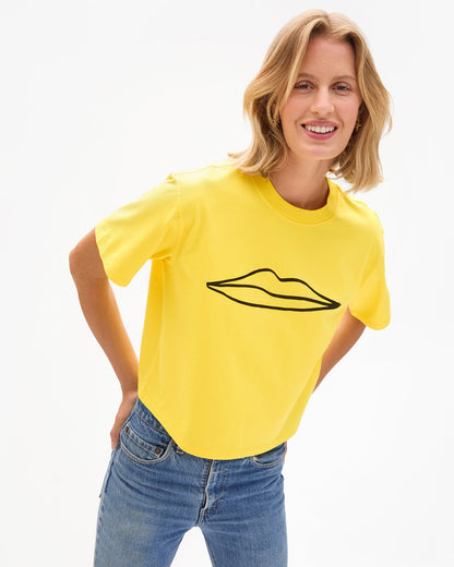Clare V. Women's 100% Cotton Le Carré Graphic T-Shirt -  Surrealisme Lips Bright-Yellow