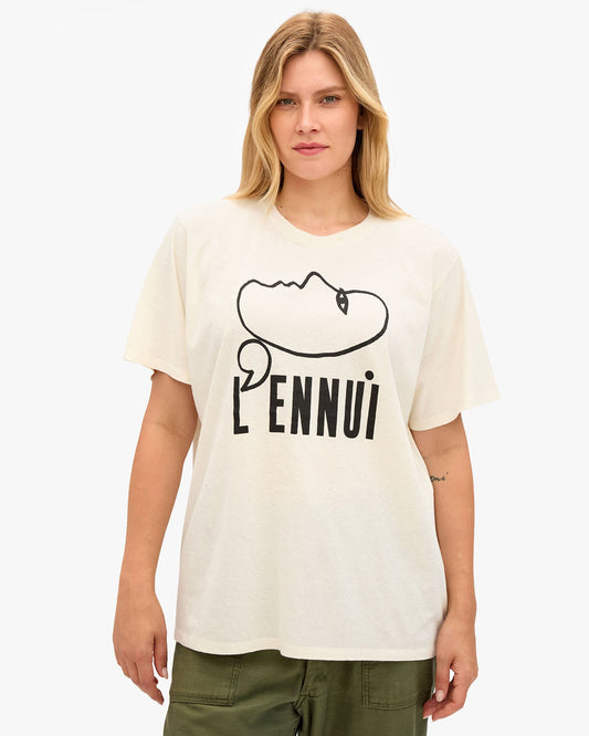 Clare V. Women's L'Ennui Graphic T-Shirt Cotton Linen Blend - Cream
