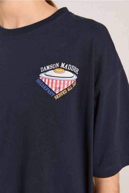 Damson Madder Women's All Day Breakfast Graphic T-Shirt 100% Organic Cotton - Navy