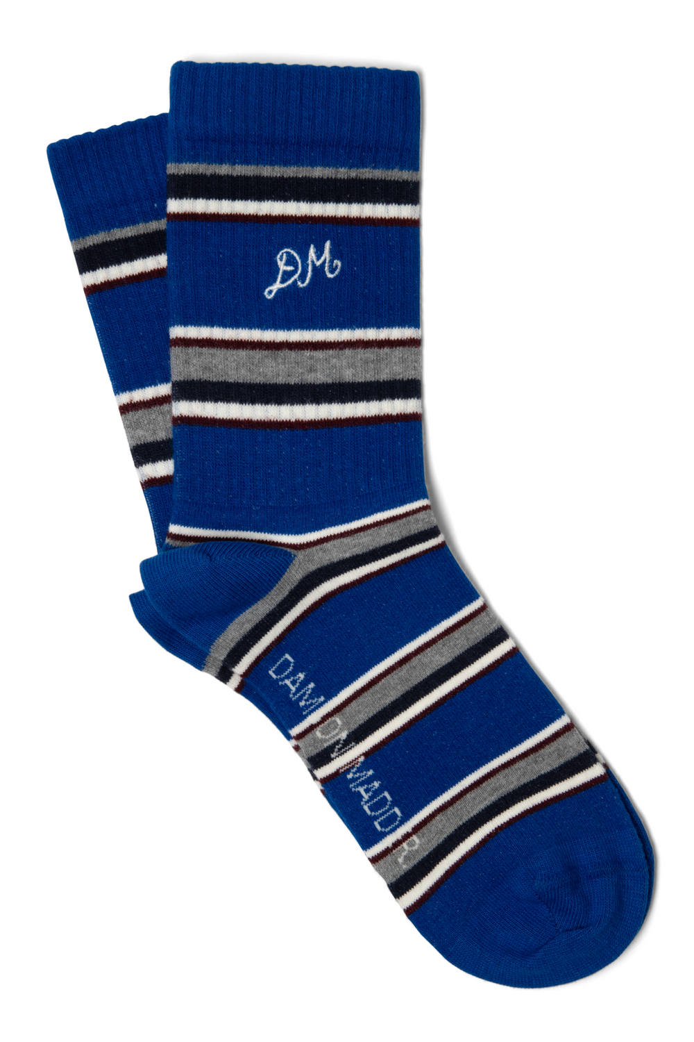 Damson Madder Women's Calf Length Striped Socks Organic Cotton Blend - Blue-Stripe