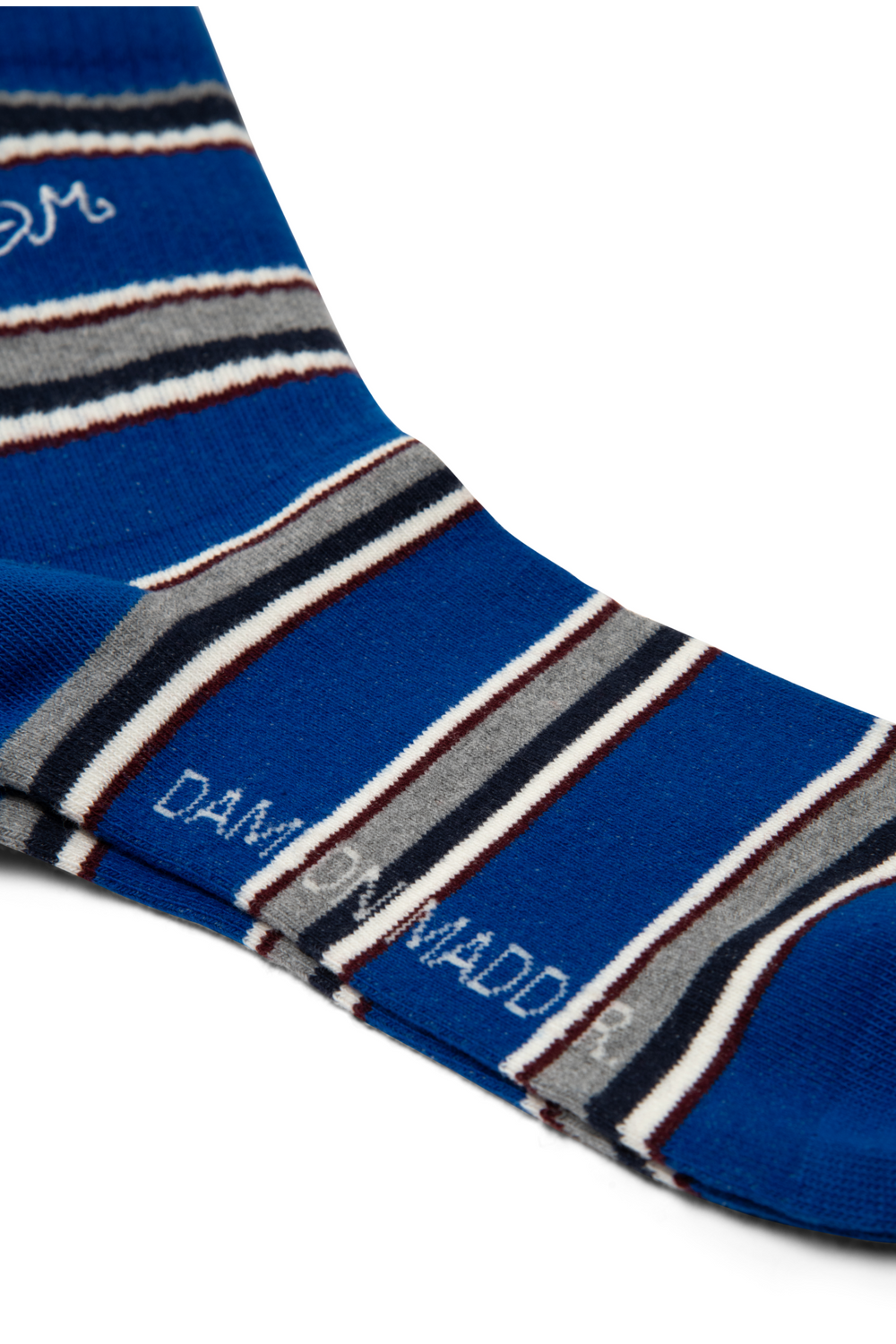 Damson Madder Women's Calf Length Striped Socks Organic Cotton Blend - Blue-Stripe