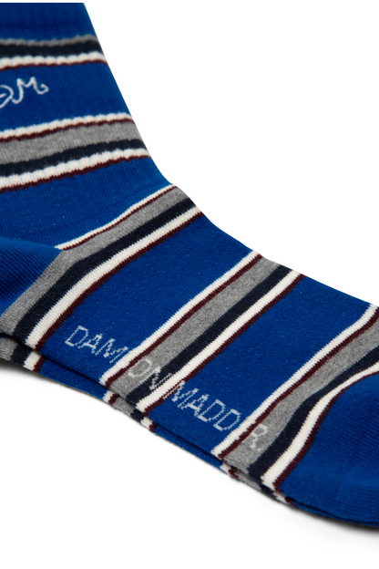 Damson Madder Women's Calf Length Striped Socks Organic Cotton Blend - Blue-Stripe