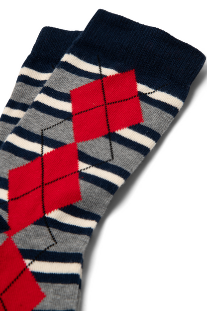 Damson Madder Women's Calf Length Socks Organic Cotton Blend Argyle - Navy-Grey Navy-Grey-Argyle