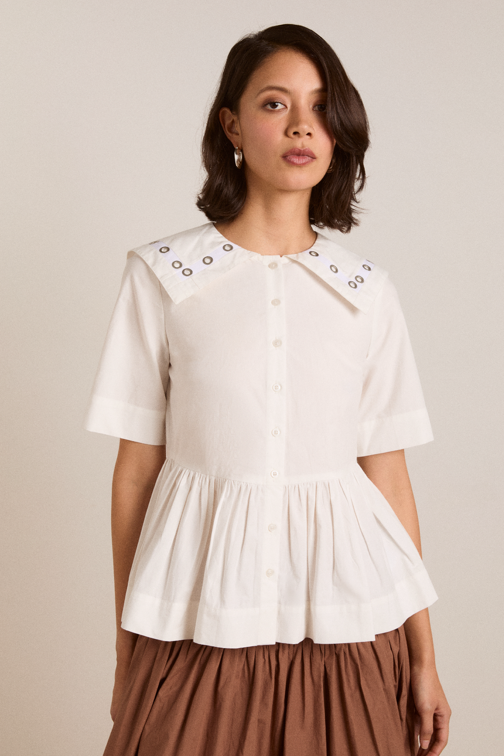 Damson Madder Women's Cyrus Eyelet Blouse in 100% Organic Cotton - White