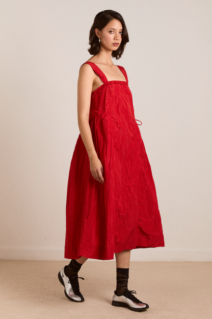 Damson Madder Women's Elina Midi Dress 100% Recycled Polyester Taffeta - Red