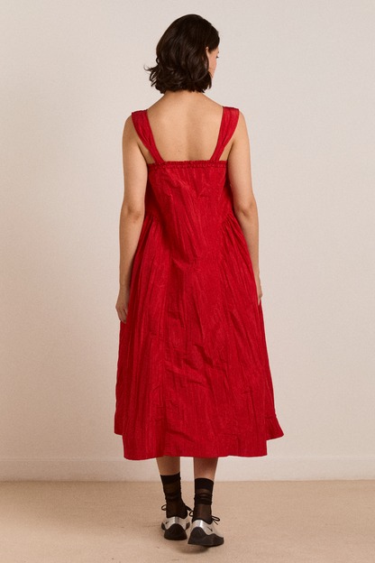 Damson Madder Women's Elina Midi Dress 100% Recycled Polyester Taffeta - Red