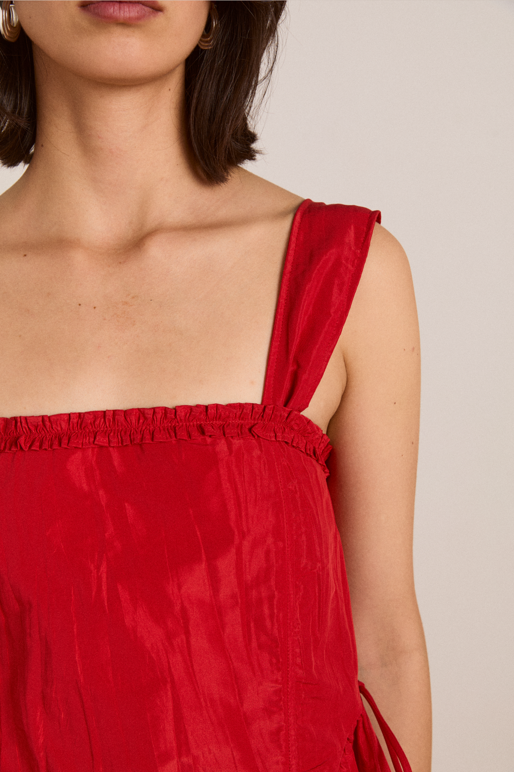 Damson Madder Women's Elina Midi Dress 100% Recycled Polyester Taffeta - Red