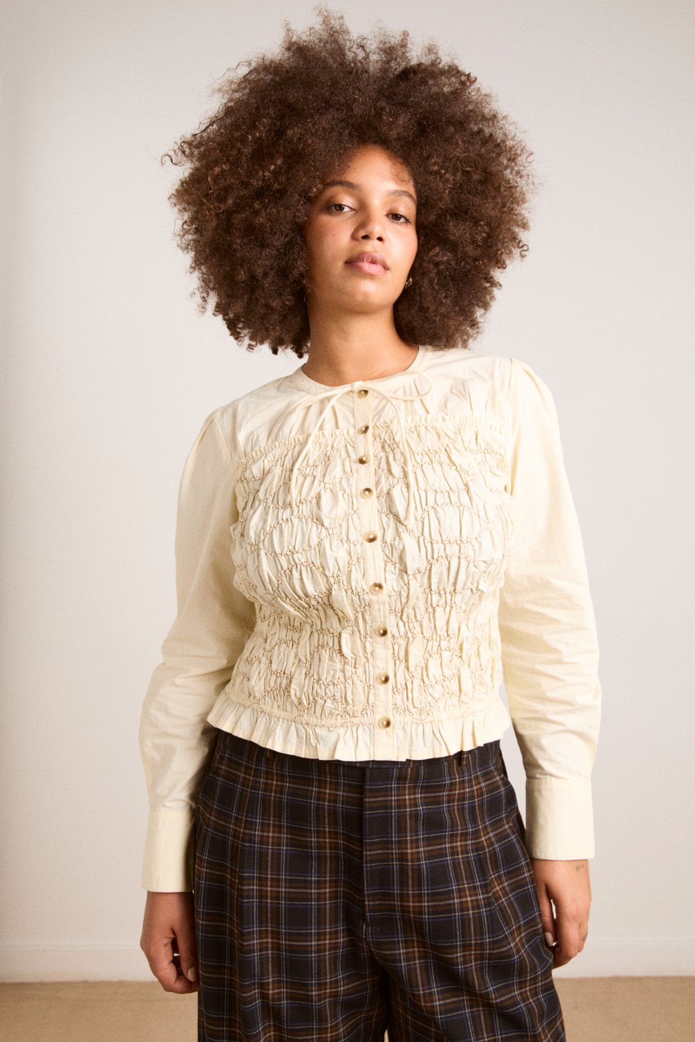 Damson Madder Women's Elliana Smocked Cardigan 100% Organic Cotton -  Yellow Butter