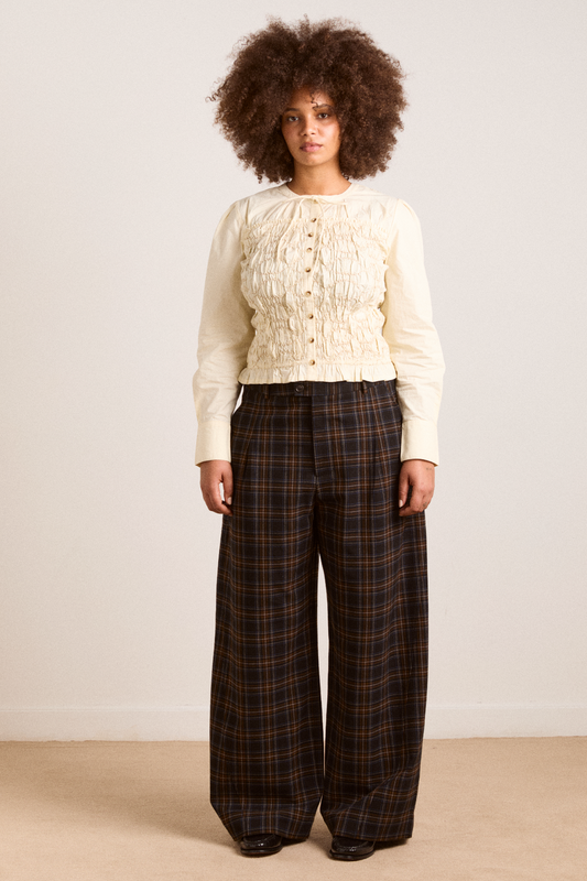 Damson Madder Women's Elliana Smocked Cardigan 100% Organic Cotton -  Yellow Butter