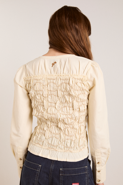 Damson Madder Women's Elliana Smocked Cardigan 100% Organic Cotton -  Yellow Butter