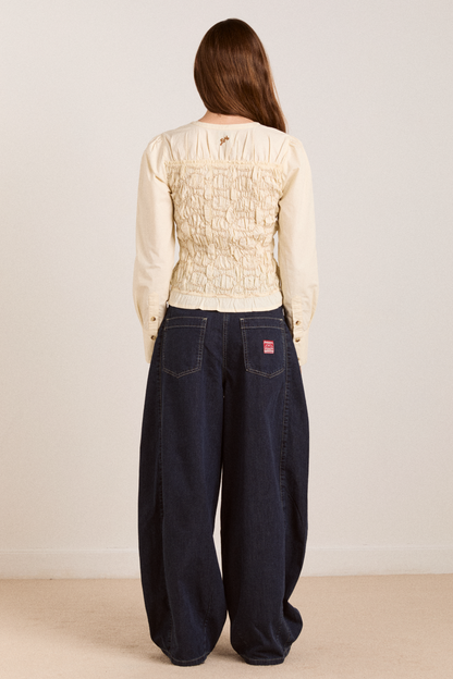 Damson Madder Women's Elliana Smocked Cardigan 100% Organic Cotton -  Yellow Butter