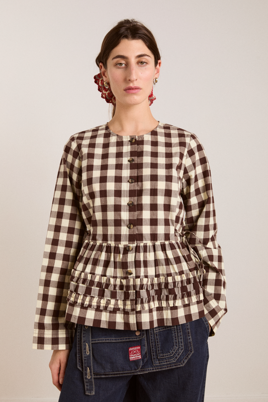 Damson Madder Women's Madison Blouse 100% Organic Cotton - Butter-Gingham
