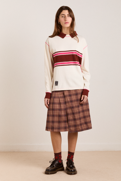 Damson Madder Women's Olina Placement Rugby Sweatshirt 100% Organic Cotton - Ecru Stripe Rugby-Ecru-Stripe