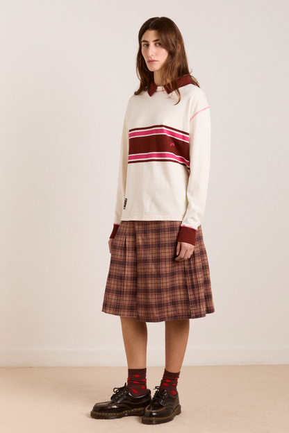 Damson Madder Women's Olina Placement Rugby Sweatshirt 100% Organic Cotton - Ecru Stripe Rugby-Ecru-Stripe