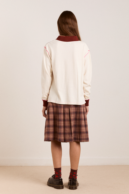 Damson Madder Women's Olina Placement Rugby Sweatshirt 100% Organic Cotton - Ecru Stripe Rugby-Ecru-Stripe