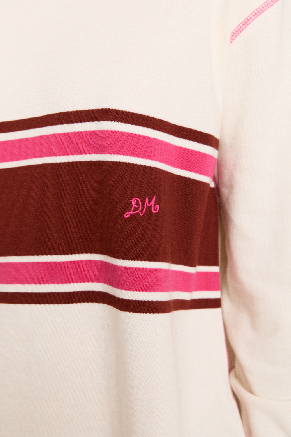 Damson Madder Women's Olina Placement Rugby Sweatshirt 100% Organic Cotton - Ecru Stripe Rugby-Ecru-Stripe