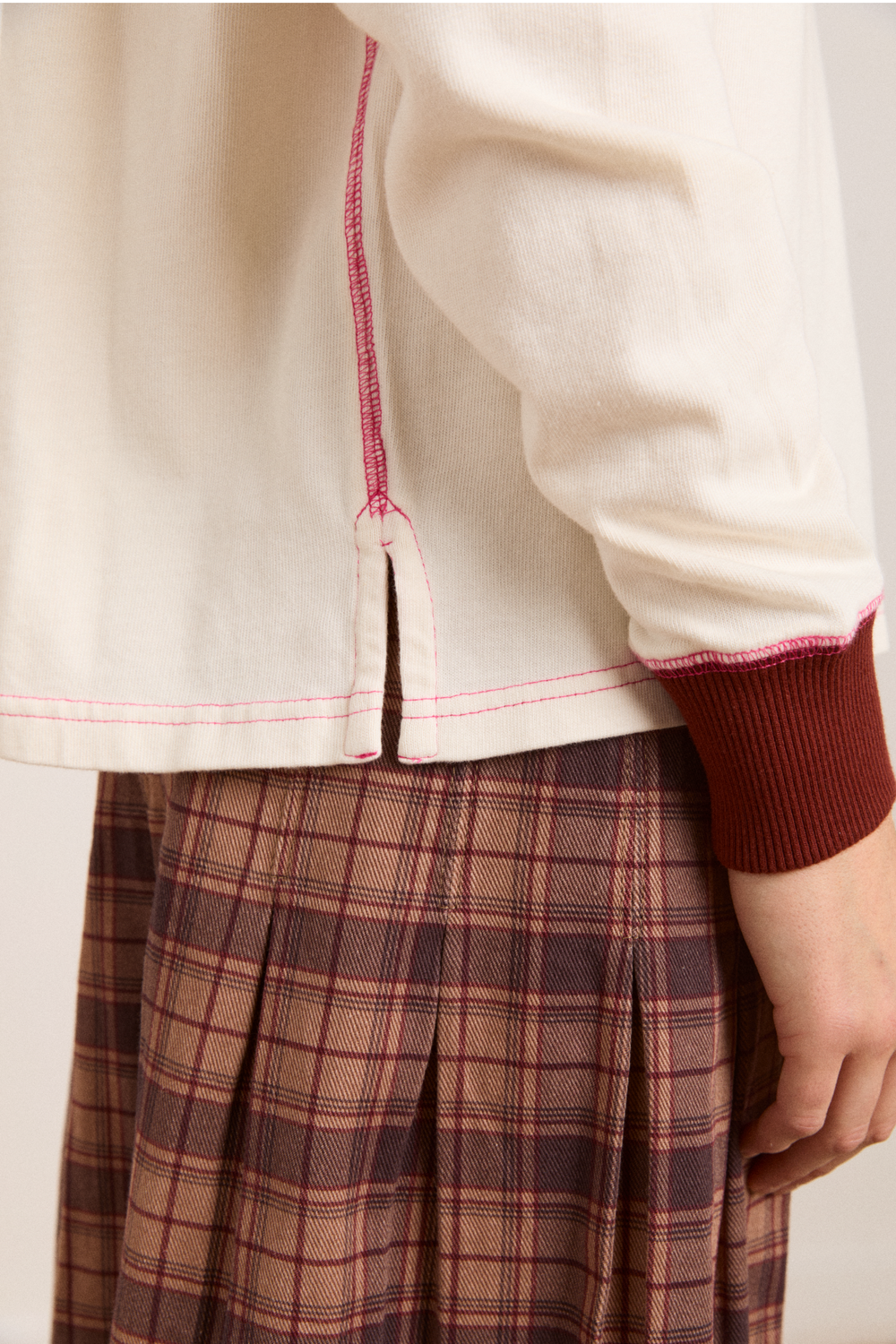 Damson Madder Women's Olina Placement Rugby Sweatshirt 100% Organic Cotton - Ecru Stripe Rugby-Ecru-Stripe