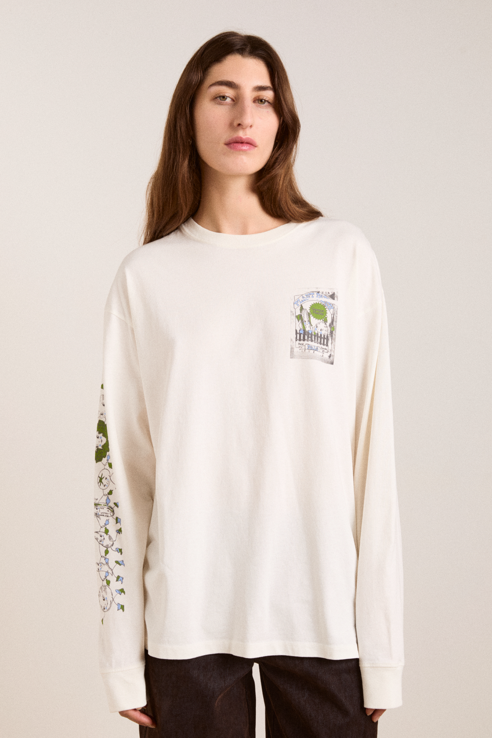 Damson Madder Women's Plant Patch Pals Long Sleeve T-Shirt 100% Organic Cotton - Off-White