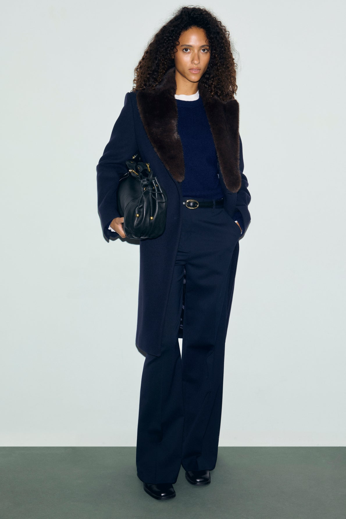 Gerard Darel | Alen Coat - Removable Faux-Fur Collar Navy