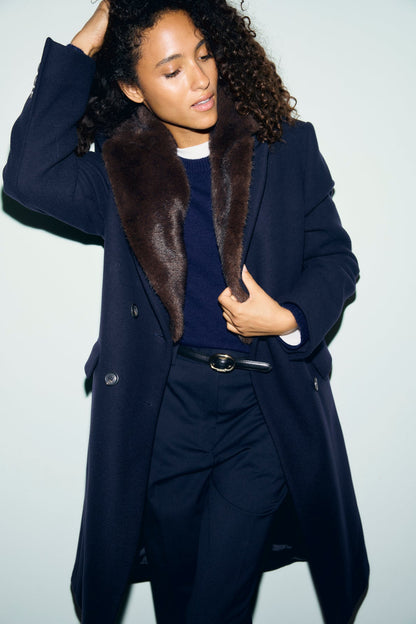 Gerard Darel | Alen Coat - Removable Faux-Fur Collar Navy