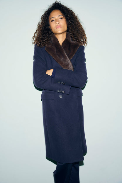 Gerard Darel | Alen Coat - Removable Faux-Fur Collar Navy