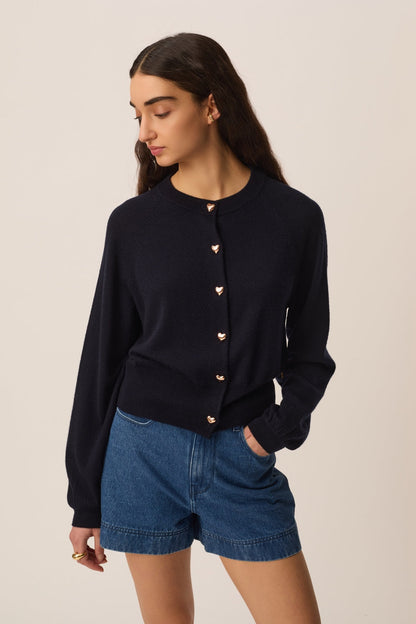 DES PETITS HAUTS | Arbalette Cardigan - Navy Heart Buttons Marine