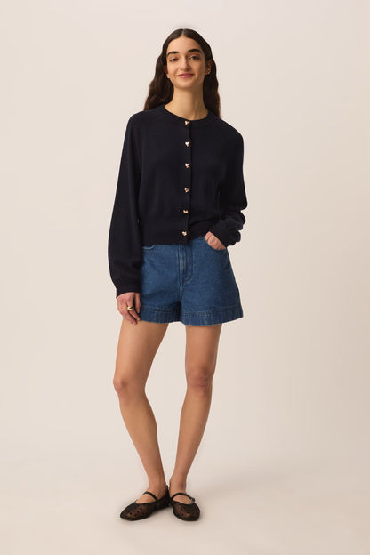 DES PETITS HAUTS | Arbalette Cardigan - Navy Heart Buttons Marine