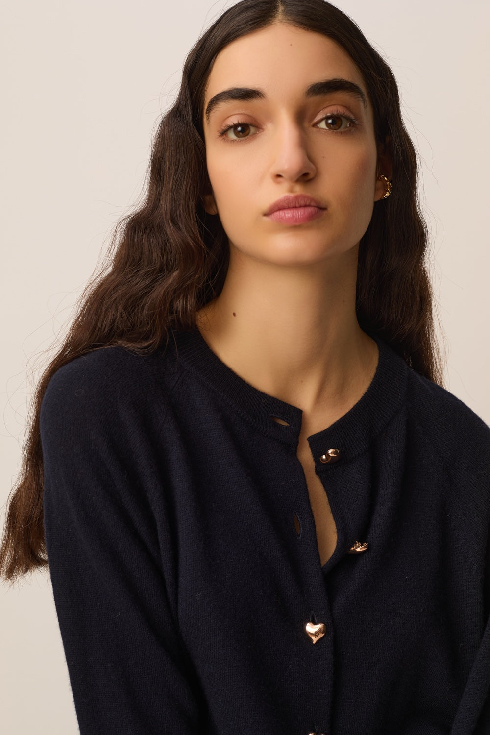 DES PETITS HAUTS | Arbalette Cardigan - Navy Heart Buttons Marine