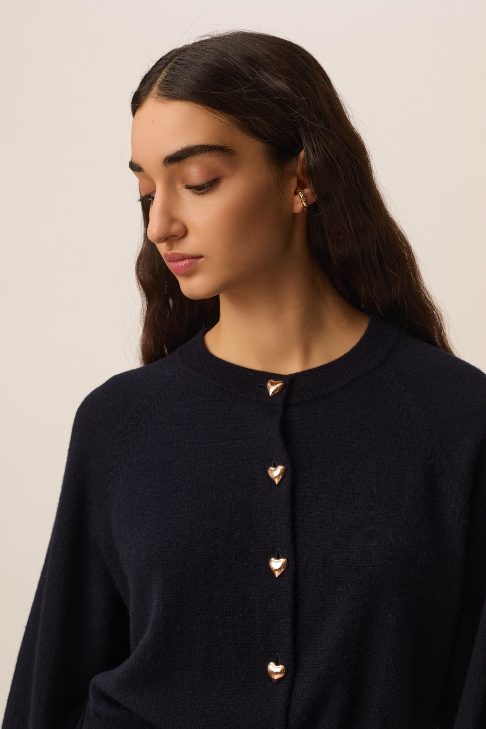 DES PETITS HAUTS | Arbalette Cardigan - Navy Heart Buttons Marine