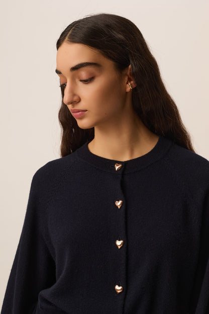 DES PETITS HAUTS | Arbalette Cardigan - Navy Heart Buttons Marine