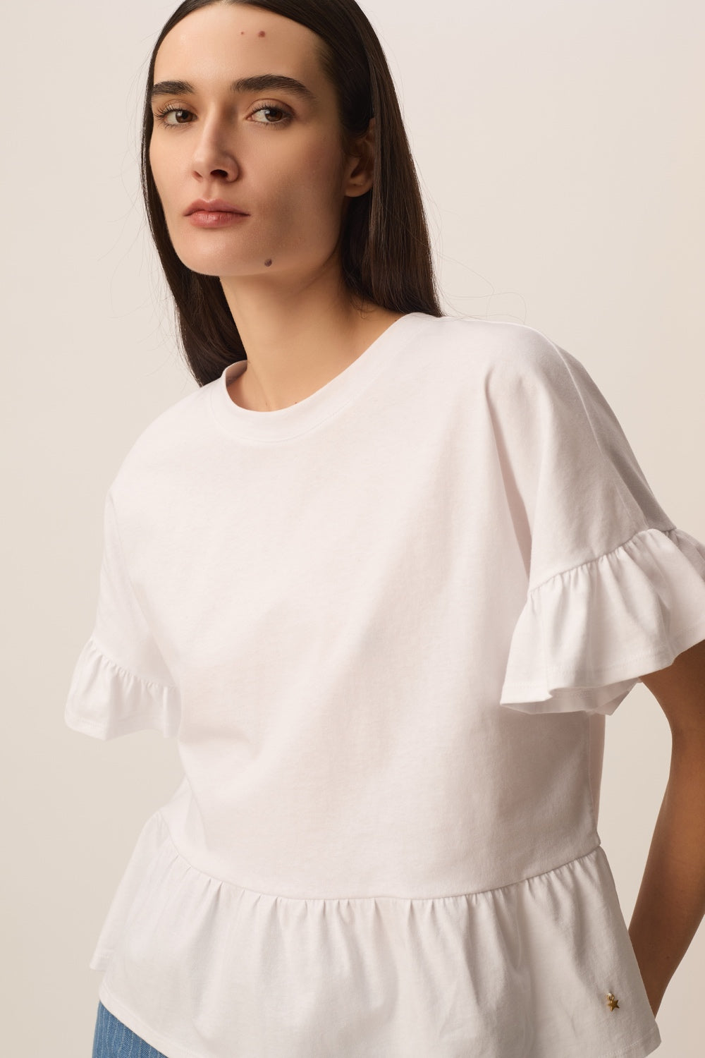 DES PETITS HAUTS | Jessica T-Shirt - Cream Ruffle Ecru