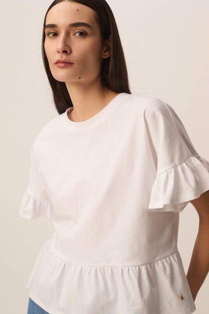 DES PETITS HAUTS | Jessica T-Shirt - Cream Ruffle Ecru