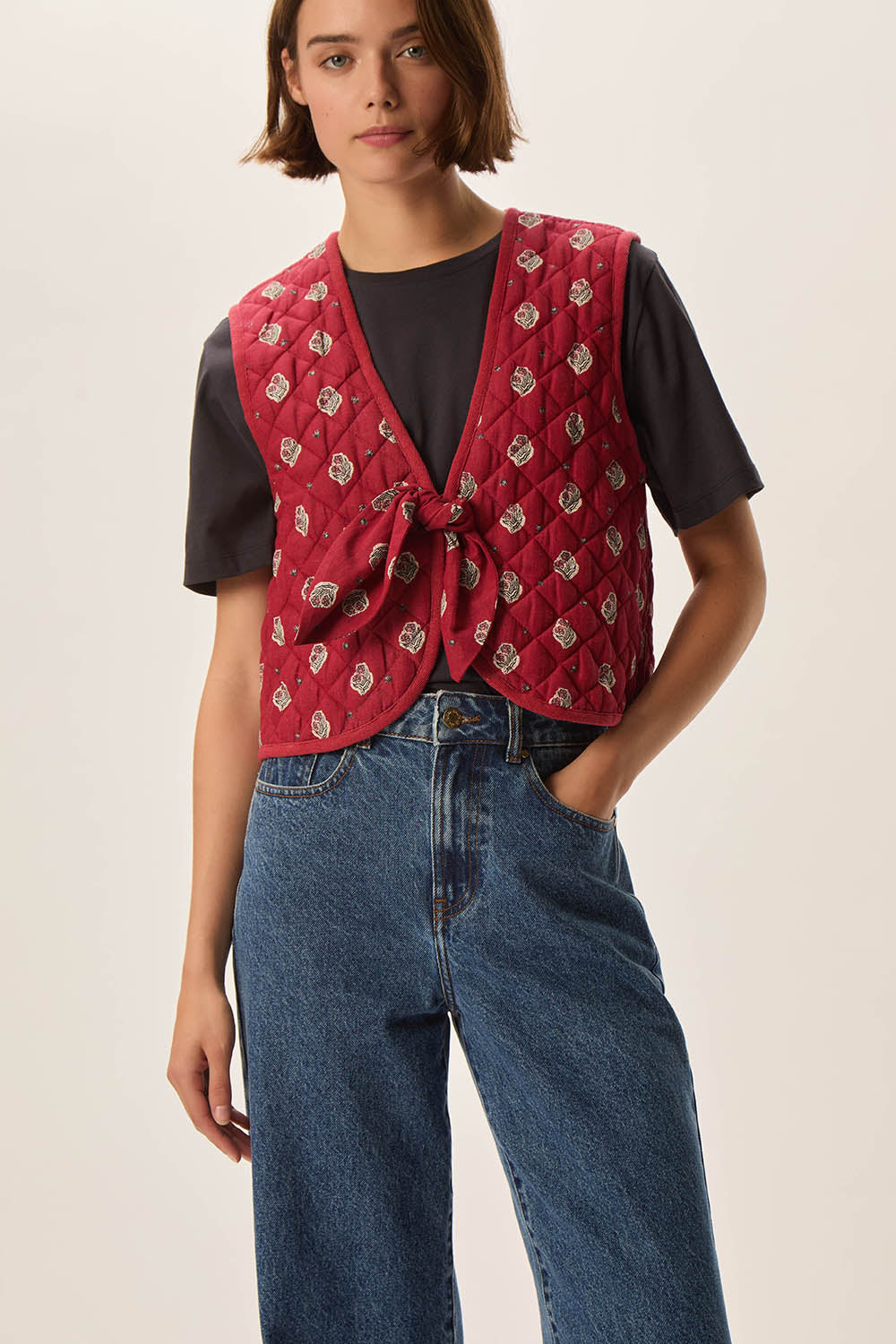 Des Petits Hauts | Tiare Waistcoat - Poppy Bow Pavot