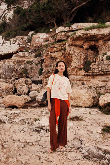 DES PETITS HAUTS | Yacob T-Shirt - Beige Mermaid Print Shell
