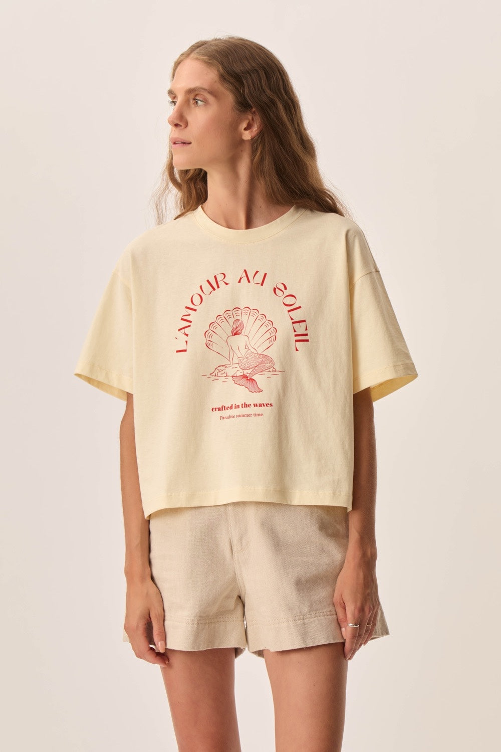 DES PETITS HAUTS | Yacob T-Shirt - Beige Mermaid Print Shell