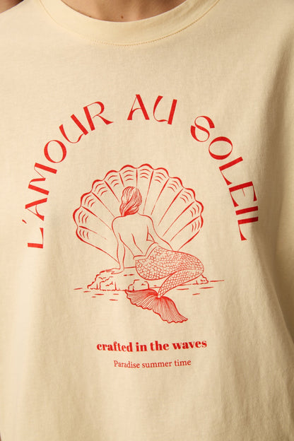 DES PETITS HAUTS | Yacob T-Shirt - Beige Mermaid Print Shell
