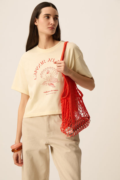 DES PETITS HAUTS | Yacob T-Shirt - Beige Mermaid Print Shell