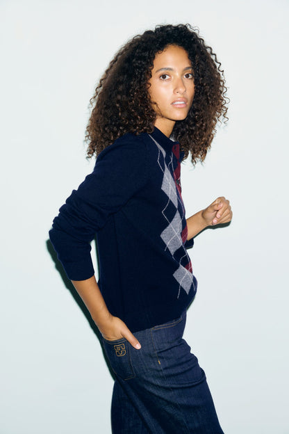 Gerard Darel | Rena Polo Pullover - Diamond Knit Navy
