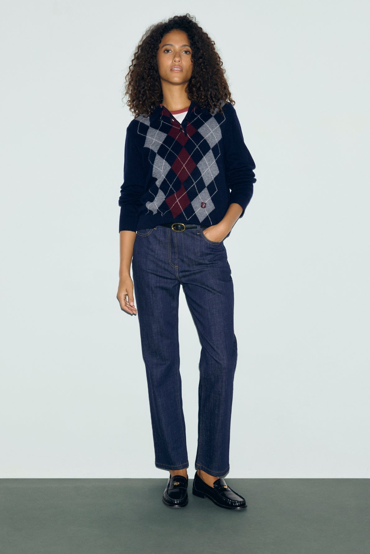 Gerard Darel | Rena Polo Pullover - Diamond Knit Navy