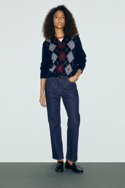 Gerard Darel | Rena Polo Pullover - Diamond Knit Navy