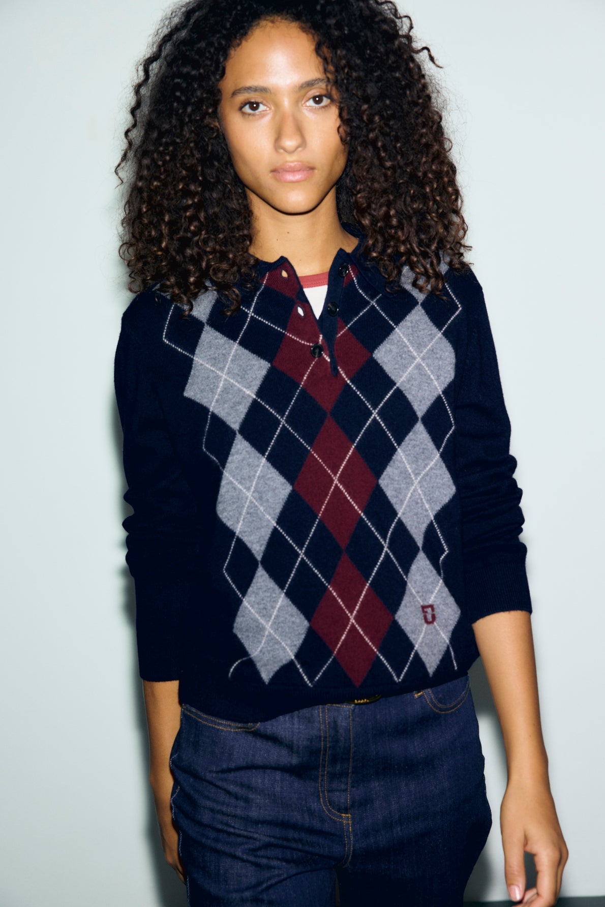 Gerard Darel | Rena Polo Pullover - Diamond Knit Navy